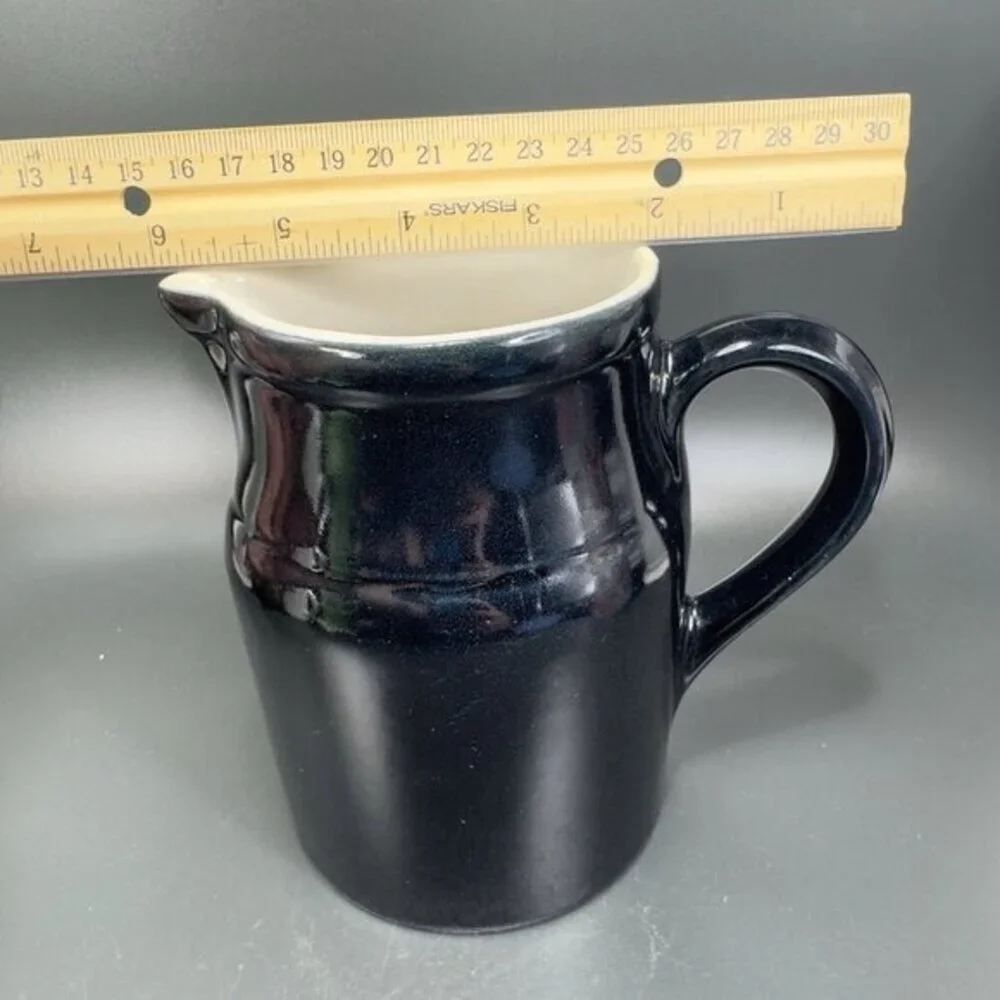 Vintage Degoin Grespots Black Dark Blue Pitcher‎ Made in France French Farmhouse